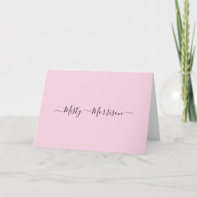 Feminine Minimalist Modern Pink Script Custom Name Thank You Card (Front)