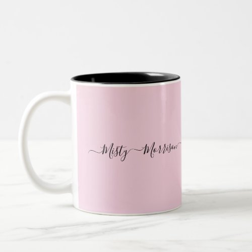 Feminine Minimalist Modern Pink Script Custom Name Two_Tone Coffee Mug