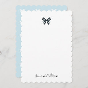 Feminine Modern Girly Ribbon Bow Black Blue Chic Note Card