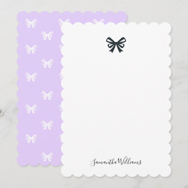 Feminine Modern Girly Ribbon Bow Purple Chic Note Card (Front/Back)