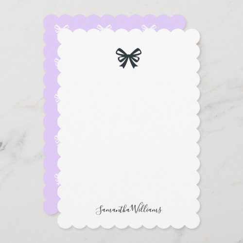 Feminine Modern Girly Ribbon Bow Purple Chic Note Card