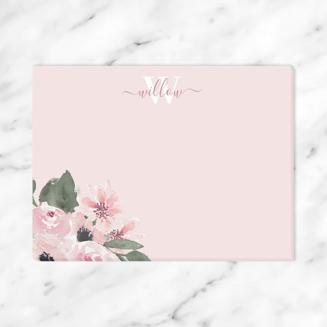 Feminine Modern Monogram Pink Floral Post-It Notes (Creator Uploaded)