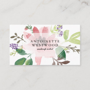 Feminine Modern Pink Floral Watercolor Business Card