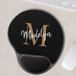 Feminine Monogram Black Gold Elegant Script Name Gel Mouse Pad<br><div class="desc">Feminine Monogram Black Gold Elegant Script Name Gel Mouse Pad. Easily personalize this modern elegant gel mouse pad with your custom monogram and name.</div>