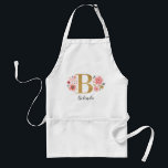 Feminine Monogram Initial Pink Gold Letter B Adult Apron<br><div class="desc">A beautiful,  feminine monogrammed pink floral apron,  featuring pink flowers and a faux gold monogram letter B. Personalize this kitchen apron by adding your name underneath the monogram. Makes a fun gift for a friend or for a bridesmaid gift. Designed for you by Blackberry Boulevard.</div>