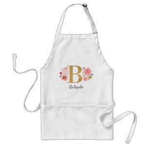 Feminine Monogram Initial Pink Gold Letter B Adult Apron