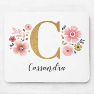 Feminine Monogram Initial Pink Gold Letter C Mouse Pad