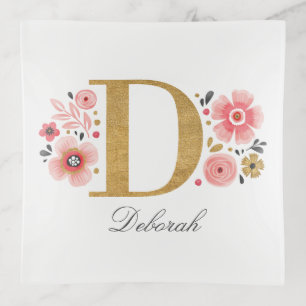 Feminine Monogram Initial Pink Gold Letter C Trinket Tray