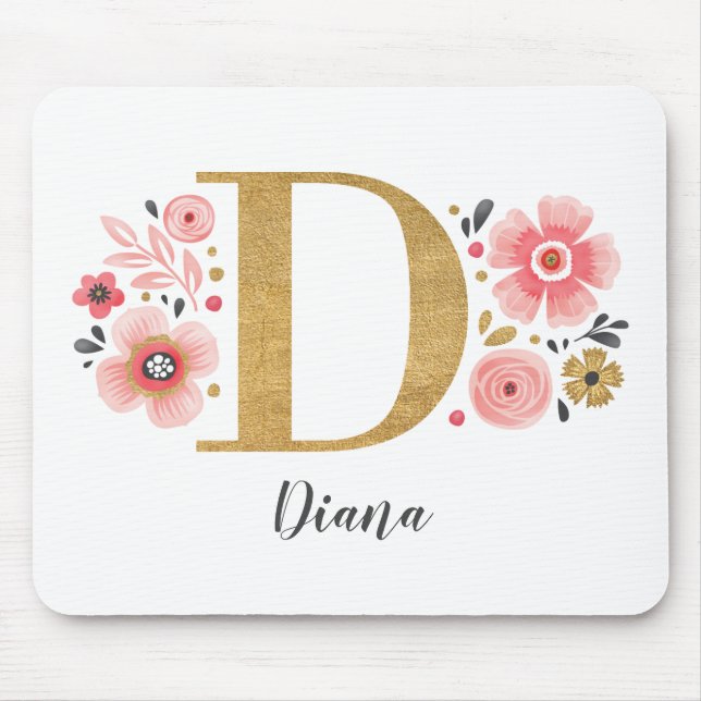 Feminine Monogram Initial Pink Gold Letter D Mouse Pad (Front)