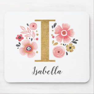 Feminine Monogram Initial Pink Gold Letter i Mouse Pad