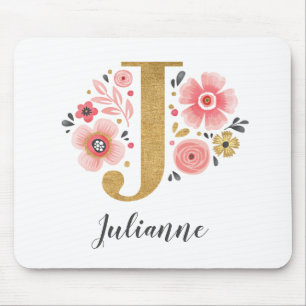 Feminine Monogram Initial Pink Gold Letter J Mouse Pad
