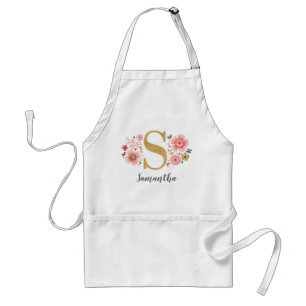 Feminine Monogram Initial Pink Gold Letter S Adult Apron