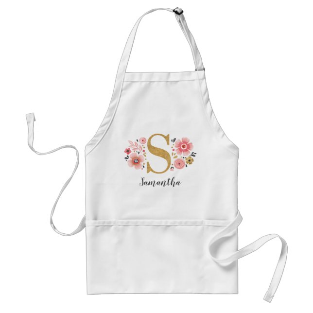 Feminine Monogram Initial Pink Gold Letter S Adult Apron (Front)