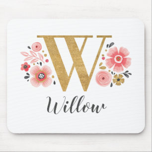 Feminine Monogram Initial Pink Gold Letter W Mouse Pad