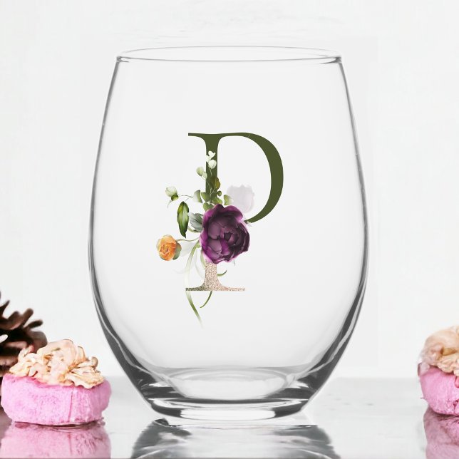 Feminine Monogram Initial The Letter P Stemless Wine Glass (Creator Uploaded)