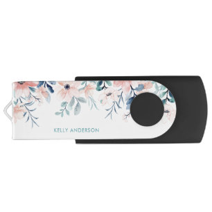 Feminine Monogrammed Botanical Floral Laptop Skin Flash Drive