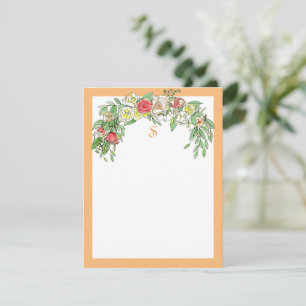 Feminine Monogrammed Floral Note Card