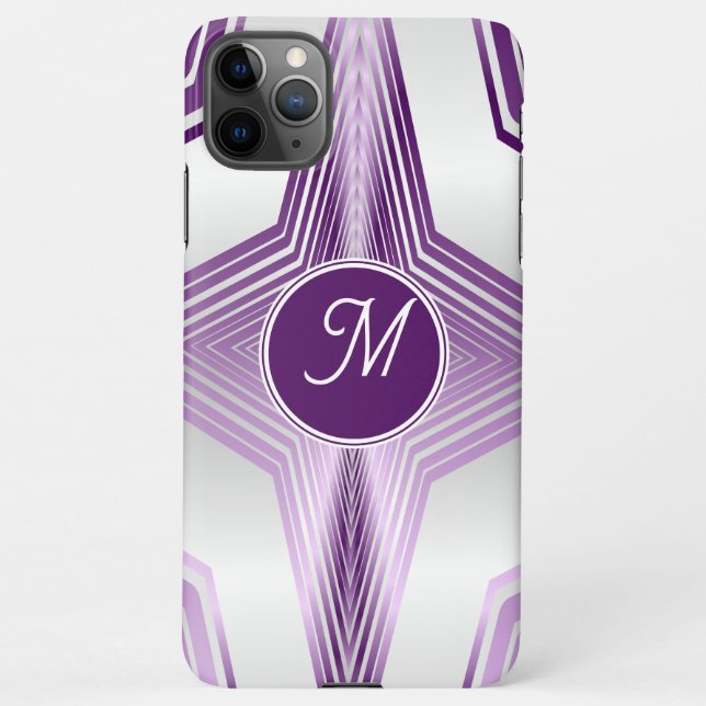 Feminine Monogrammed Purple Striped Geometric iPhone Case (Back)