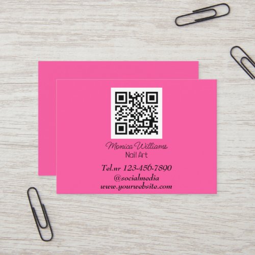 Feminine Nail Art QR Code Scannable Neon Pink Business Card