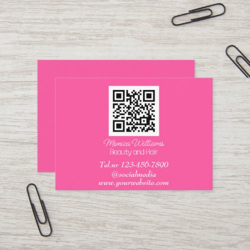 Feminine Nail Art QR Code Scannable Neon Pink Business Card