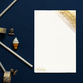 Feminine named script golden marble post-it notes