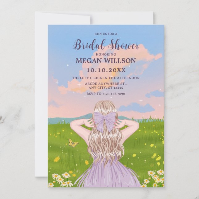 Feminine nature girl bridal shower invitation (Front)