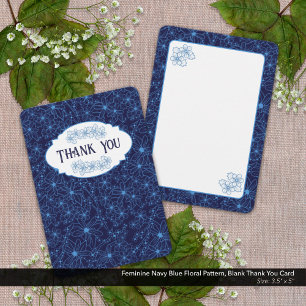 Feminine Navy Blue Floral Pattern, Blank Thank You Card