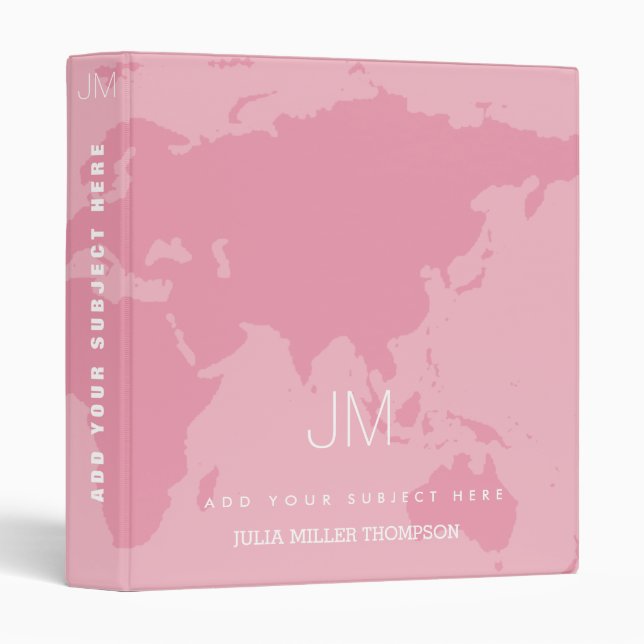 feminine & nice pink world map 3 ring binder (Front/Spine)