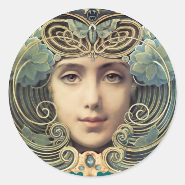 Feminine Nouveau Vintage Beauty Classic Round Sticker (Front)