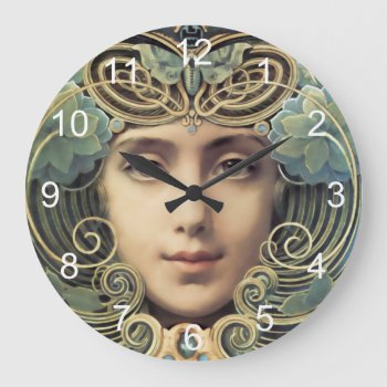 Feminine Nouveau Vintage Beauty Large Clock by encore_arts at Zazzle