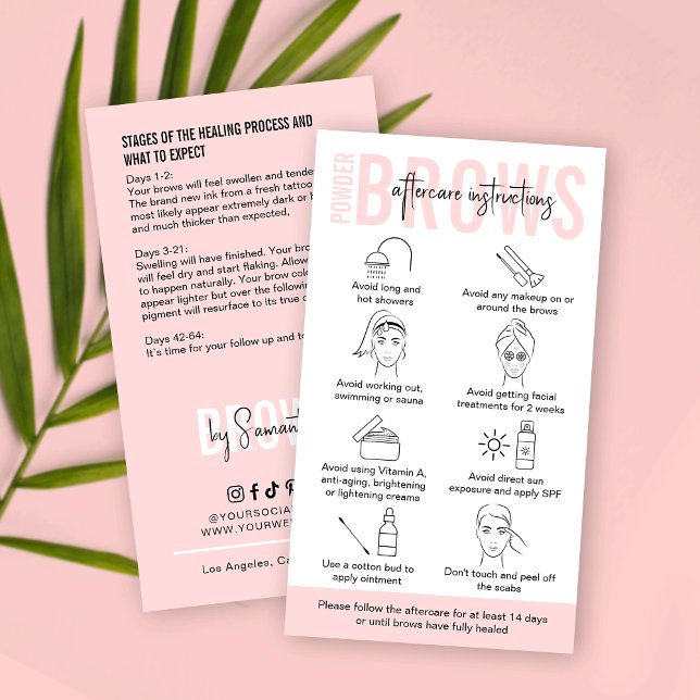Feminine Ombre Powder Brows Aftercare Instructions Business Card (Creator Uploaded)