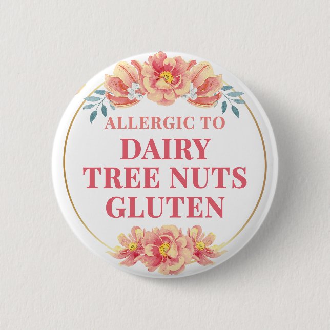 Feminine Orange Rose Floral Food Allergy Button (Front)
