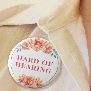 Feminine Orange Rose Floral Hard of Hearing Button
