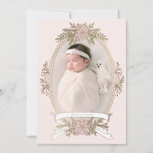 Feminine oval frame ribbon and holiday greenery  (Front)