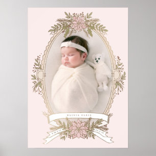 Feminine oval frame ribbon and holiday greenery poster