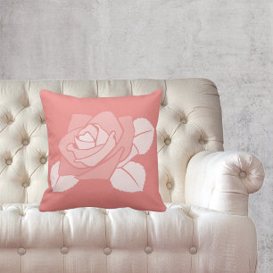 Feminine Pale Red Rose Blossom Silhouette Throw Pillow