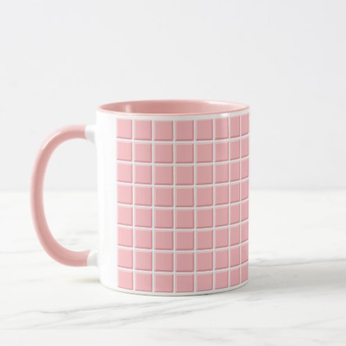 Feminine Pastel Pink White Faux Square Tiles Print Mug