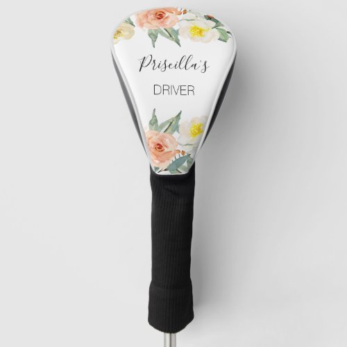 Feminine Peach And Cream Watercolor Flowers Golf Head Cover