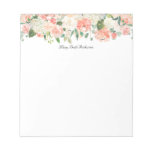 Feminine Peach Floral Pattern With Your Name Notepad at Zazzle
