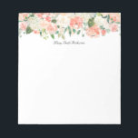 Feminine Peach Floral Pattern with Your Name Notepad<br><div class="desc">A band of lovely watercolor florals spans the top border of this feminine notepad design. Colors include peach, pink and off-white with mixed leaves and greenery scattered throughout. Insert your name or other desired text in place of the sample text shown if you wish to personalize this notepad. You can...</div>
