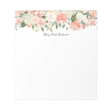 Feminine Peach Floral Pattern With Your Name Notepad