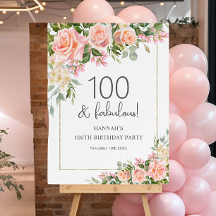 Feminine Peach Pink Rose Floral 100th Birthday Foam Board