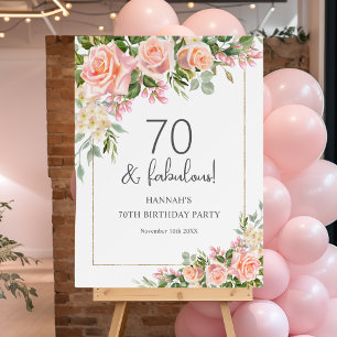 Feminine Peach Pink Rose Floral 70th Birthday  Foam Board