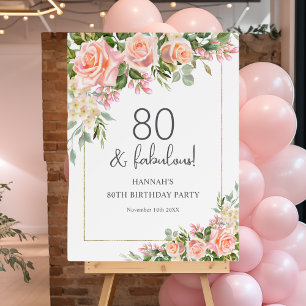 Feminine Peach Pink Rose Floral 80th Birthday  Foam Board