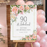 Feminine Peach Pink Rose Floral 90th Birthday  Foam Board<br><div class="desc">Introducing the perfect party accessories for your next birthday celebration! These charming signs feature a beautiful design with a border of blooming peachy blush pink flowers. They exude elegance and are sure to impress your guests. Additionally, they can be personalized, allowing you to add a unique touch to your special...</div>