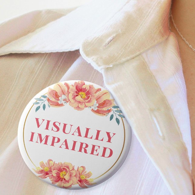 Feminine Peach Rose Floral Visually Impaired Button (Feminine Peach Rose Floral Visually Impaired Button)