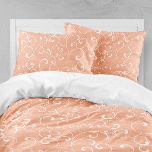 Feminine Peach Whimsical Curls Pattern Duvet Cover