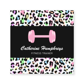 Feminine Personal Trainer Leopard Print Square Business Card