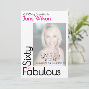 Feminine Photo White Pink 60 Fabulous Birthday Invitation