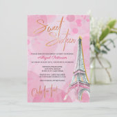 Feminine Pink and Gold Eiffel Tower Paris Sweet 16 Invitation (Standing Front)